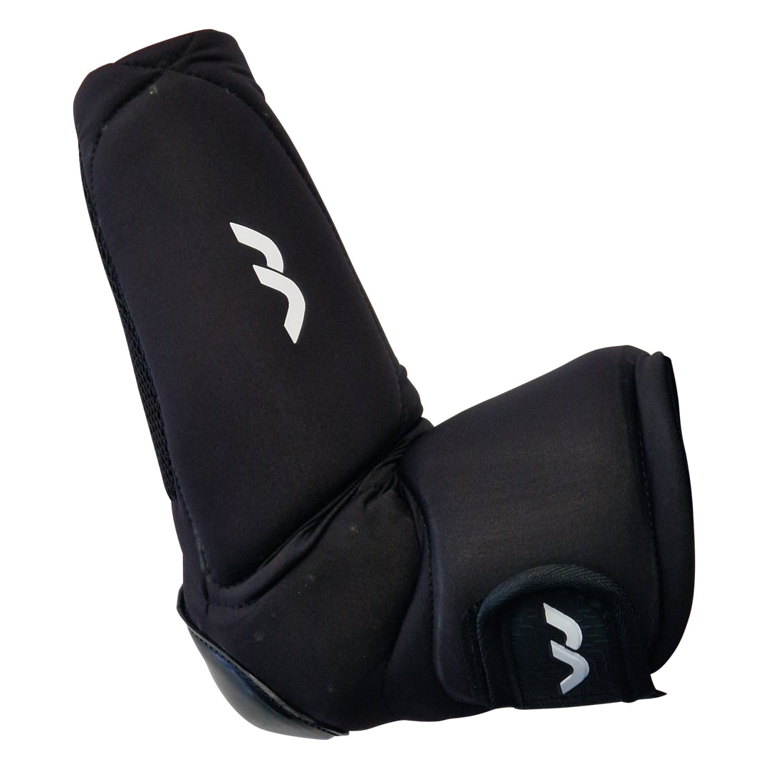 Black elbow pad with a brand logo on a white background