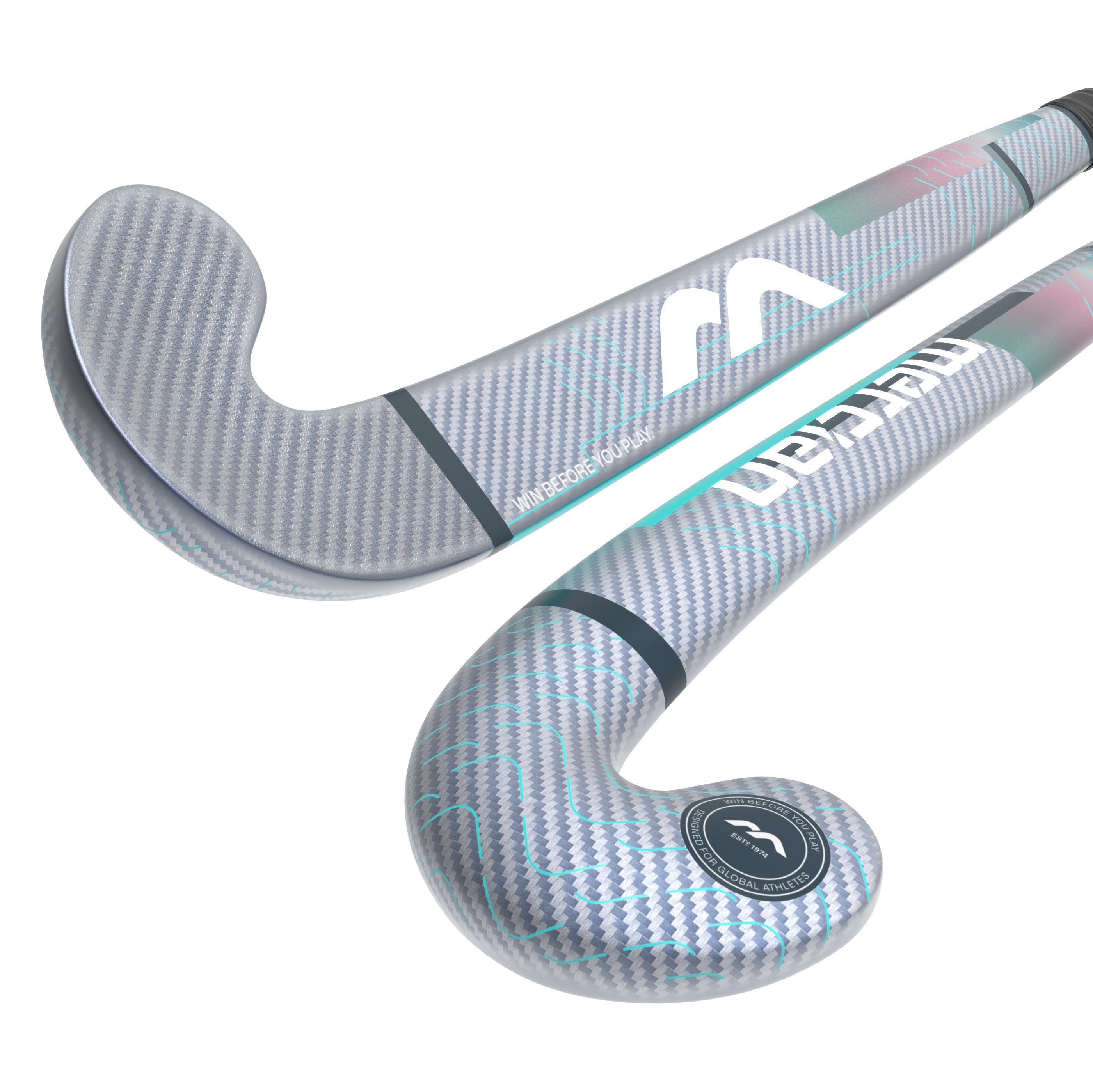HSEVCKF7525DSH Hockey Stick EVOLUTIONCKF75_DSH_Teal_2 Sticks Angled Head to Handle