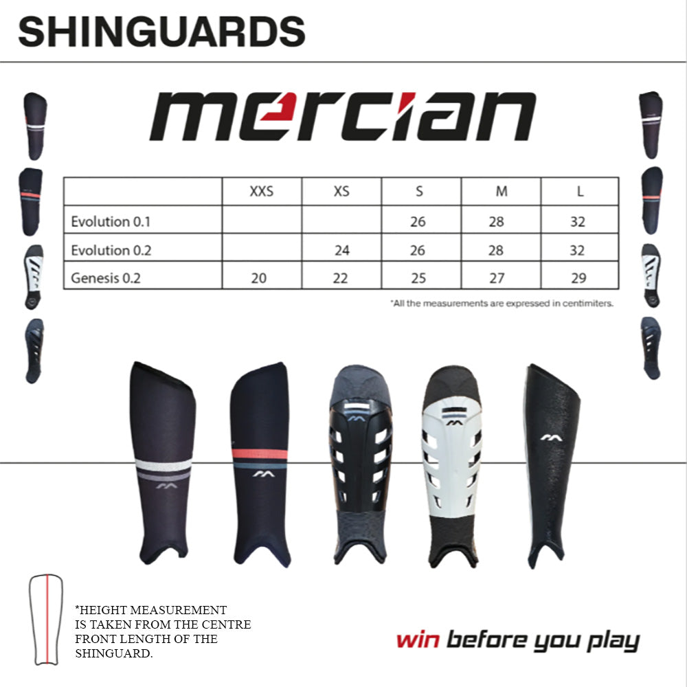 Mercian Field Hockey Shinguard sizing Chart