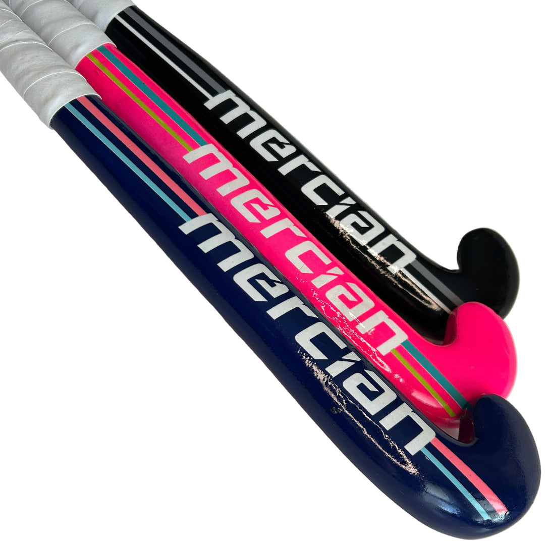 Hockey stick with 'mercian' branding on a white background