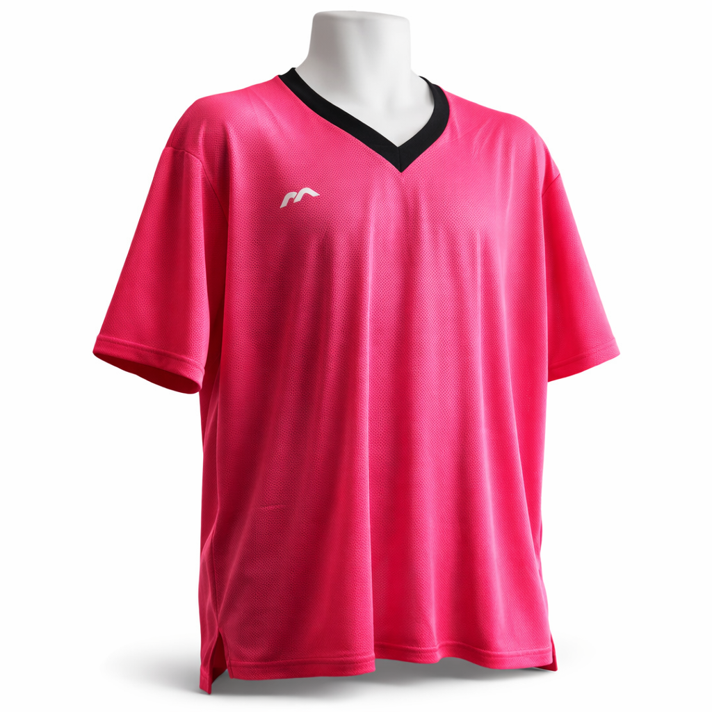 Pink field hockey jersey with a logo on a white background