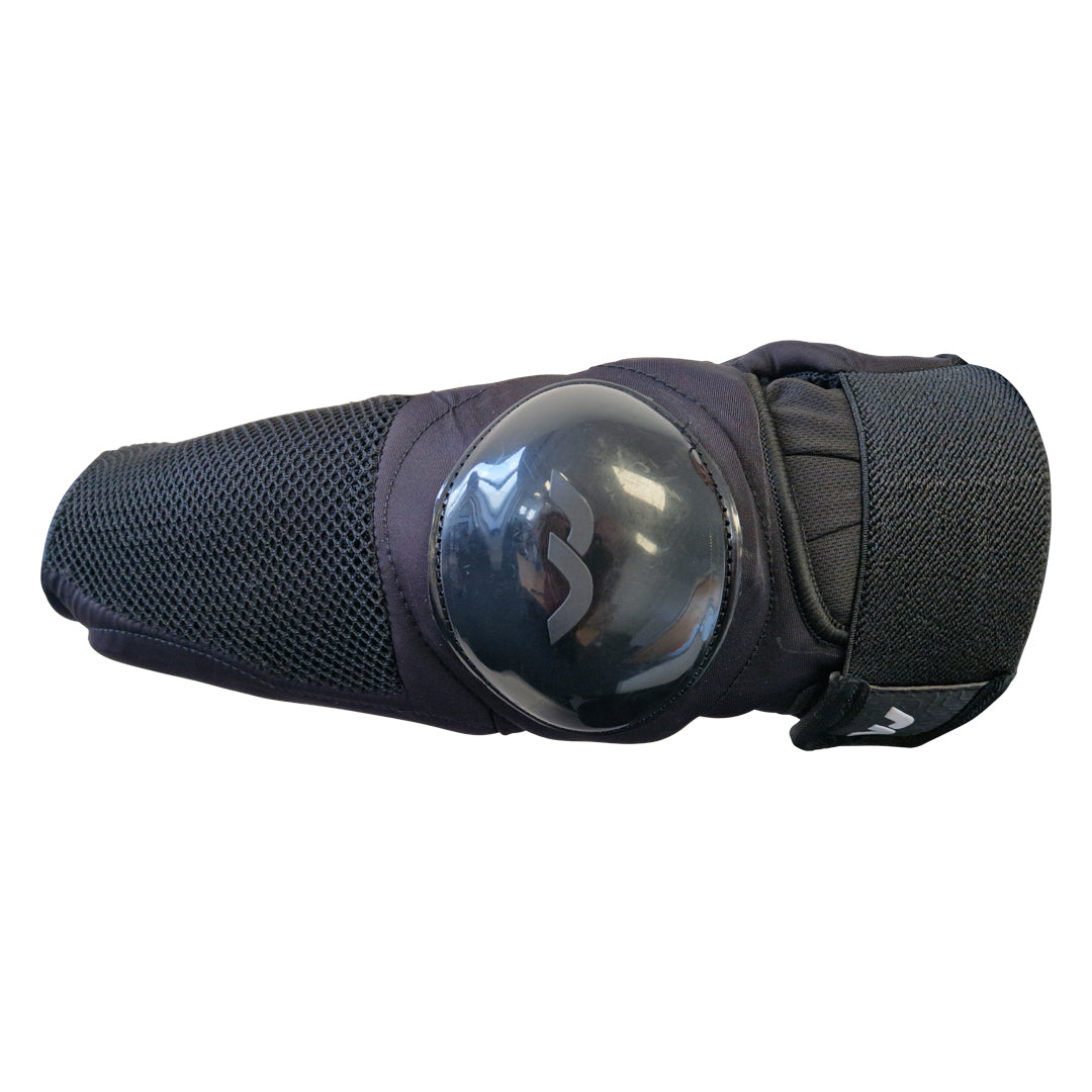 Black knee pad with a brand logo on a white background