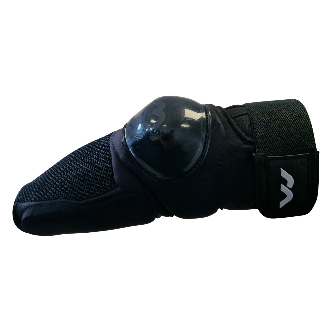 Black elbow pad with a brand logo on a white background