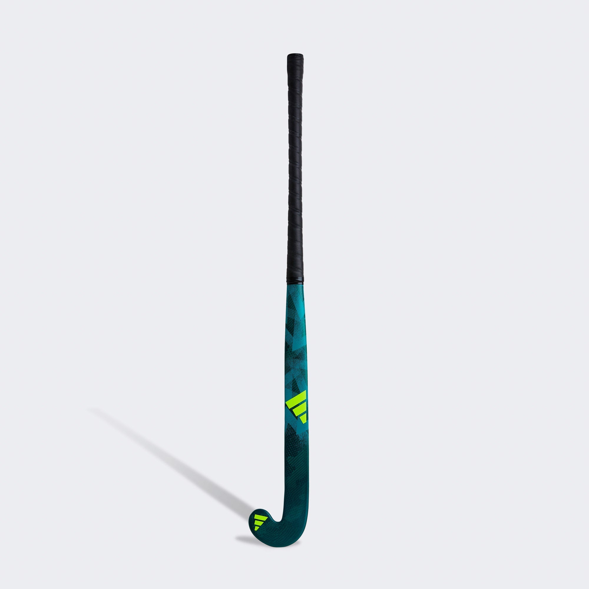 Hockey stick with a black and teal design on a white background