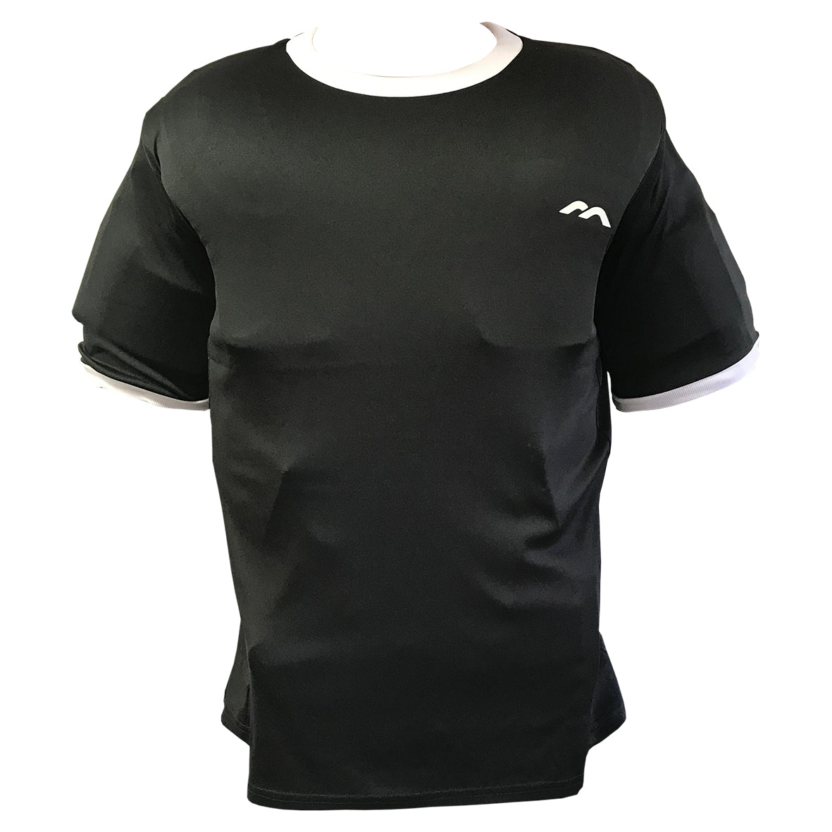 Black field hockey goalkeeper jersey with a logo on a white background