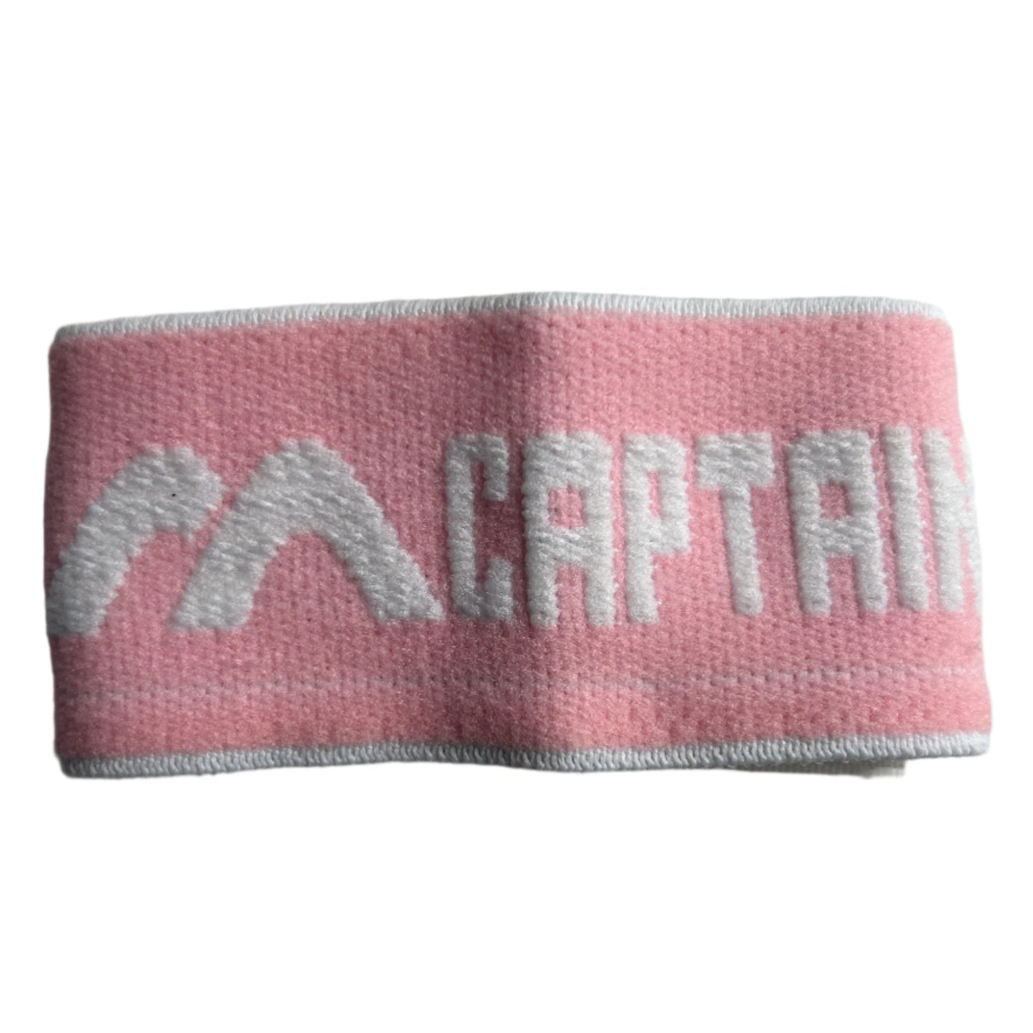Pink sports armband with 'CAPTAIN' embroidery on a white background
