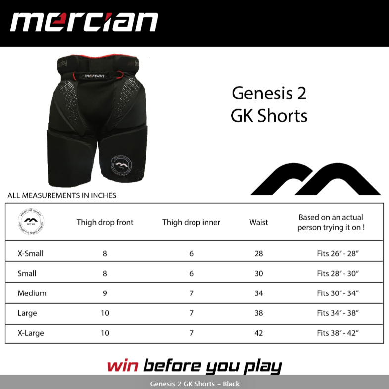 Mercian Genesis GK Shorts Size Guide