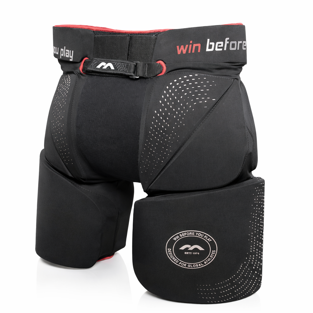 Black protective athletic pants with Mercian branding on a white background