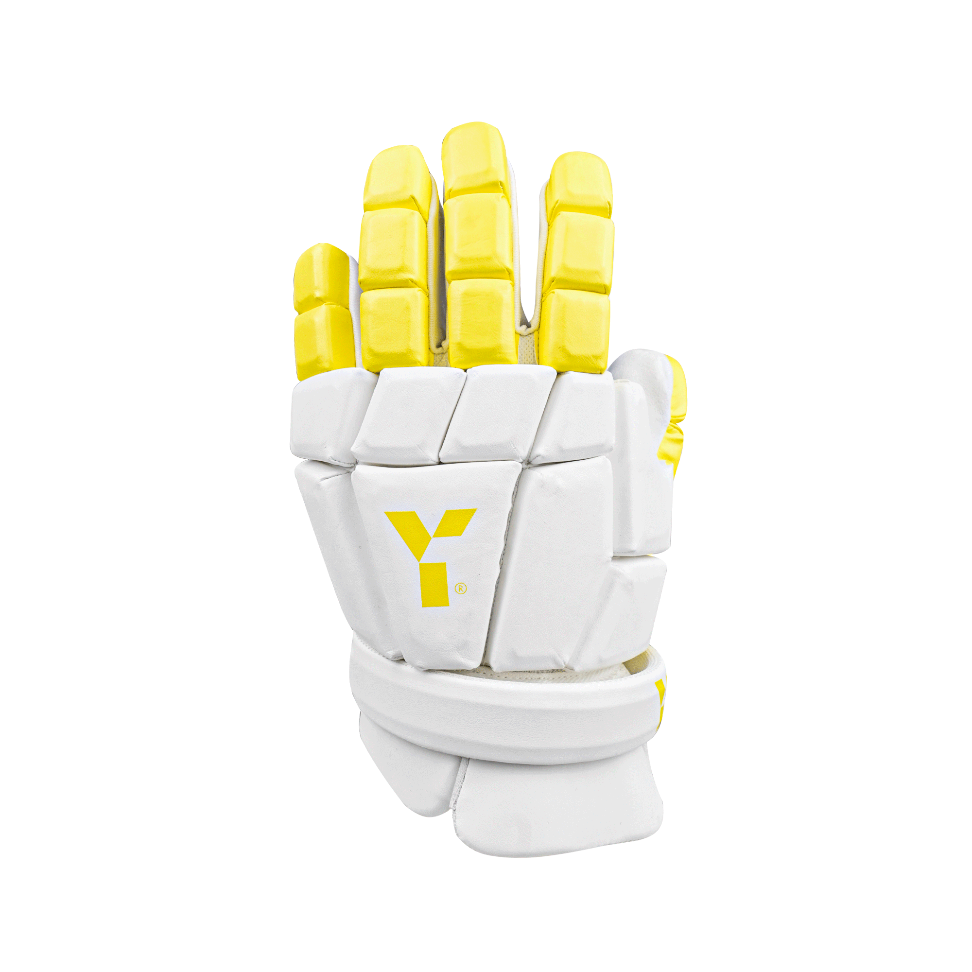 White and yellow glove on a white background