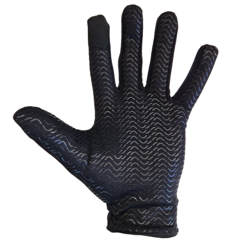Black glove with textured pattern on a white background