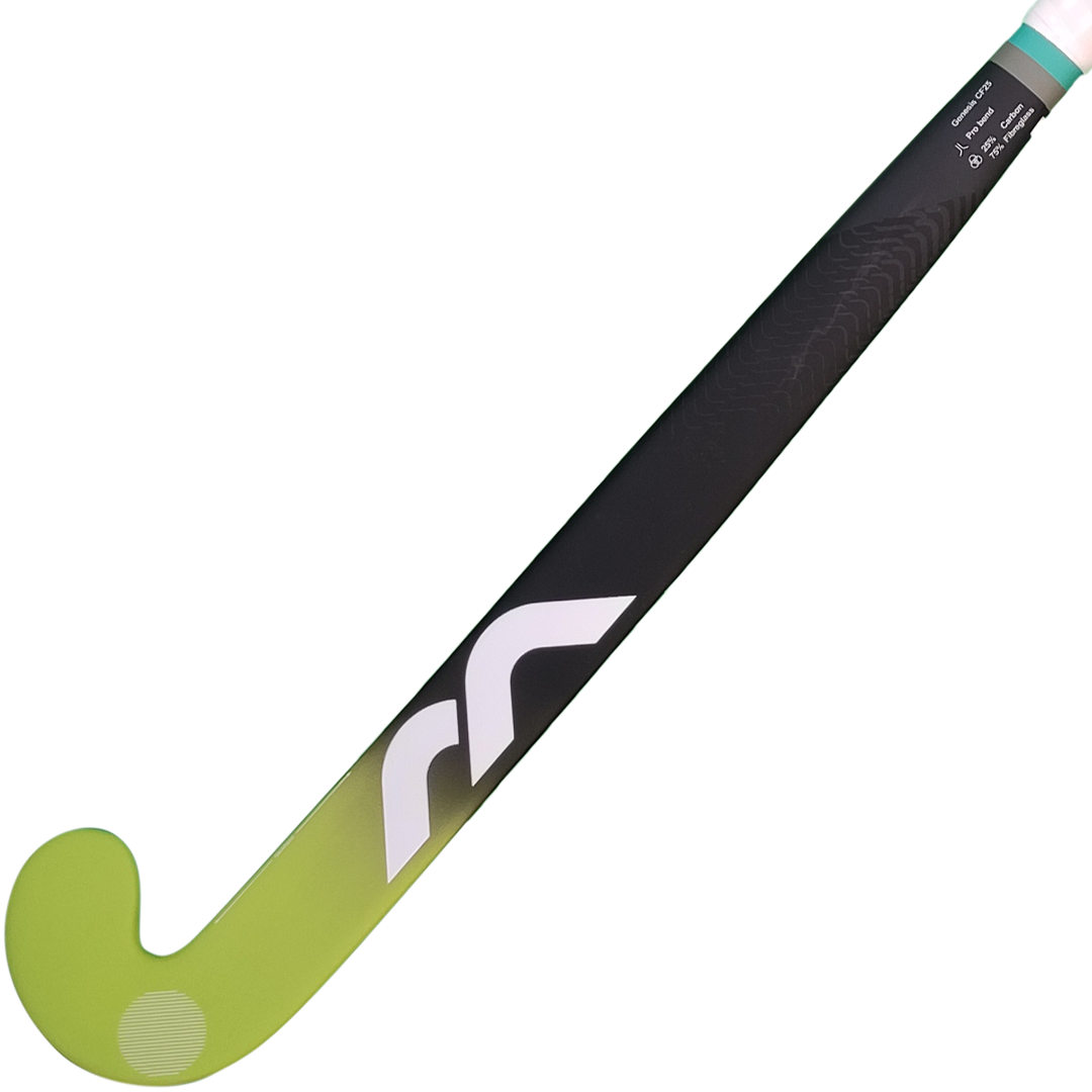 Hockey stick with black and green design on a white background